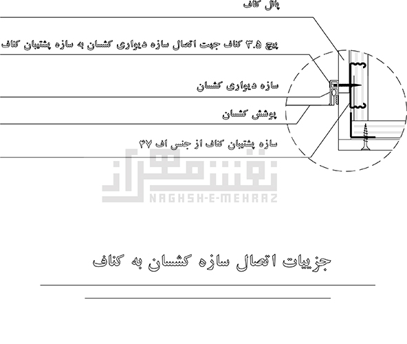 جزئیات اتصال ریل آلومینیومی سقف کشسان به بدنه کناف